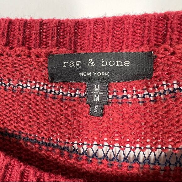 Rag & Bone Women’s Size Medium Red Blue Striped Penn Burgundy Crewneck Sweater - Picture 11 of 14